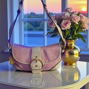 Coach Soho 2004 Barbie Pink and Cream Shoulder Bag with Gold Accents